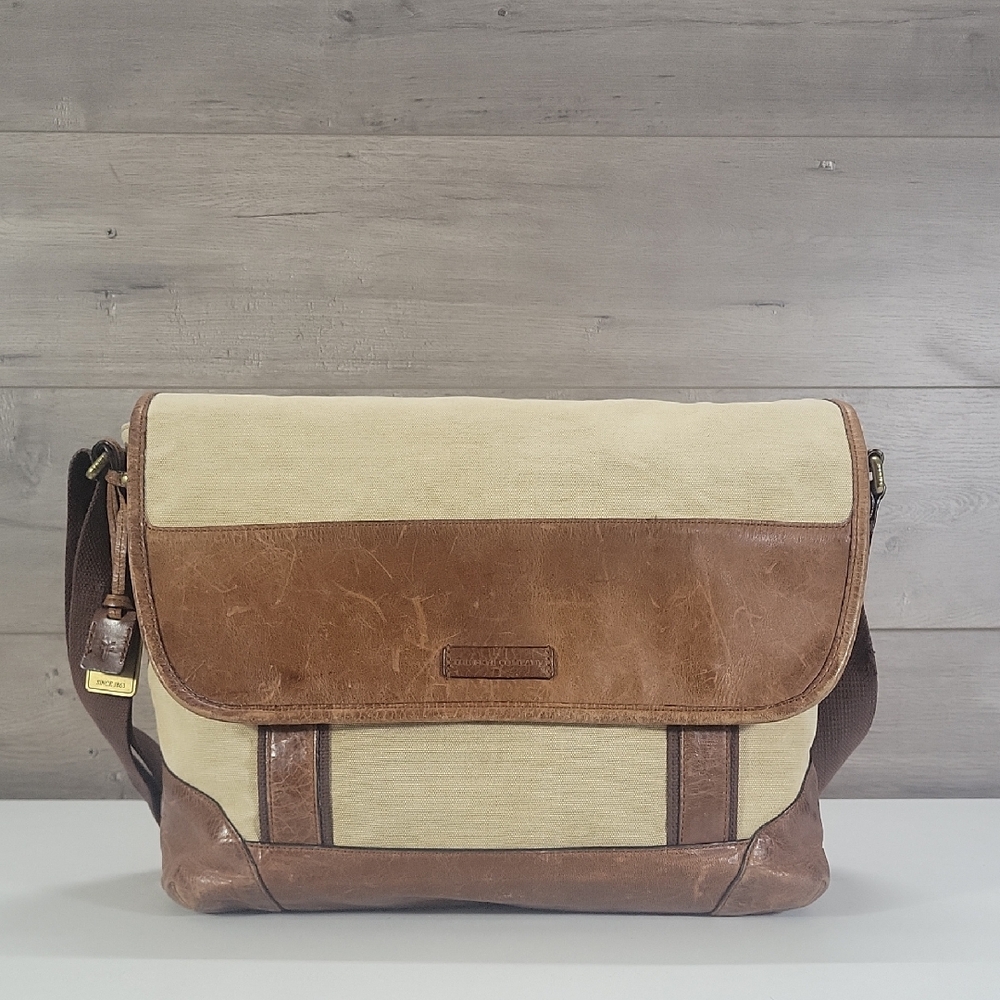 Frye Distressed Canvas and Leather Messenger Bag in Beige and Brown - Men
